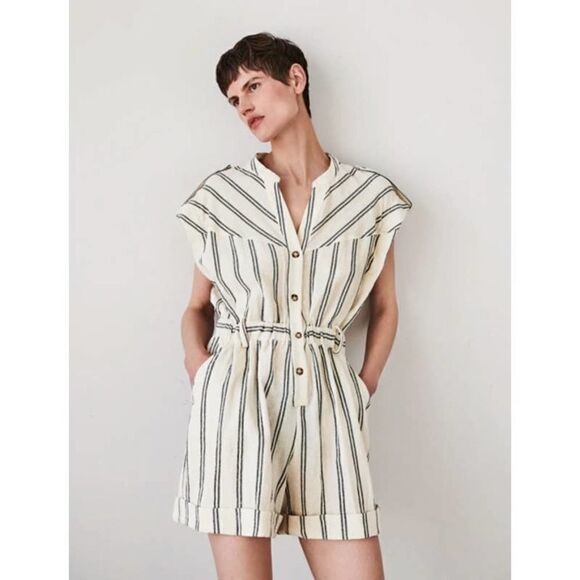 ZARA Rustic Striped Jumpsuit New - Picture 1 of 4
